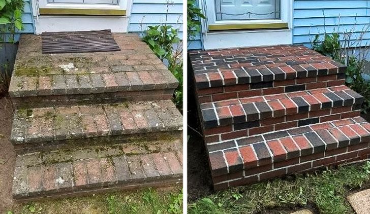 before vs after cleaning shots - dirty stairs to clean stairs