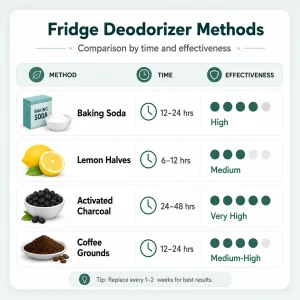 Comparison of fridge deodorizer methods by time and effectiveness