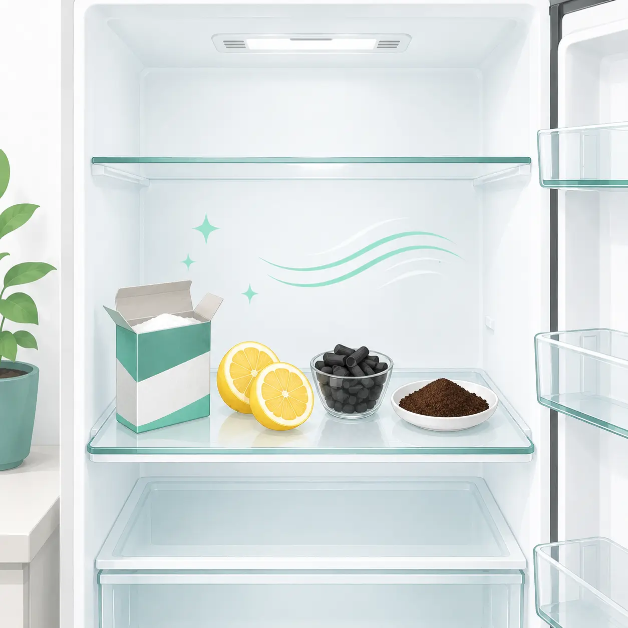 Natural fridge deodorizers: baking soda, lemon